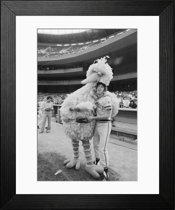 Framed Print : Mark Fidrych with Sesame Street's Big Bird