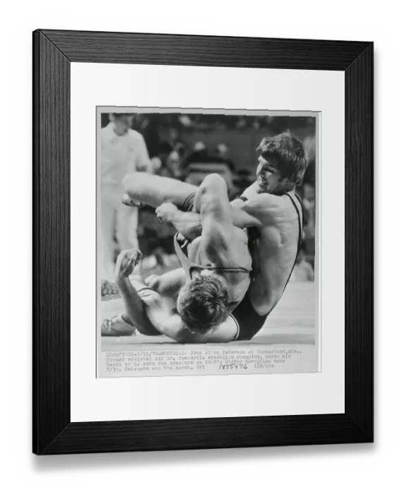Framed Print : John Allan Peterson and Victor Novojilov Wrestling