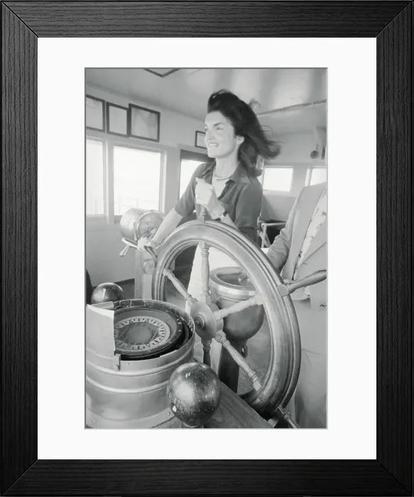 Framed Print : Jacqueline Kennedy Onassis at Wheel of Ship Framed Print : Jacqueline Kennedy Onassis at Wheel of Ship