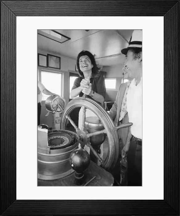 Framed Print : Jacqueline Kennedy At Wheel Of Ship Framed Print : Jacqueline Kennedy At Wheel Of Ship