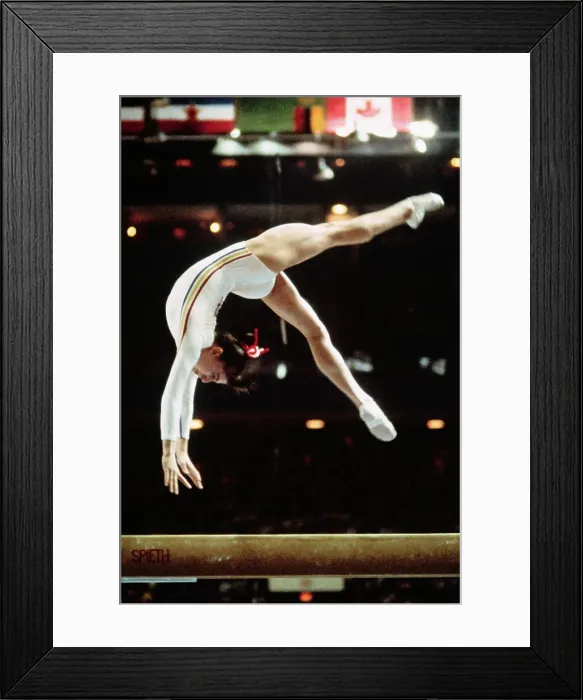 Framed Print : Teodora Ungureanu in Mid Air on Balance Beam Framed Print : Teodora Ungureanu in Mid Air on Balance Beam