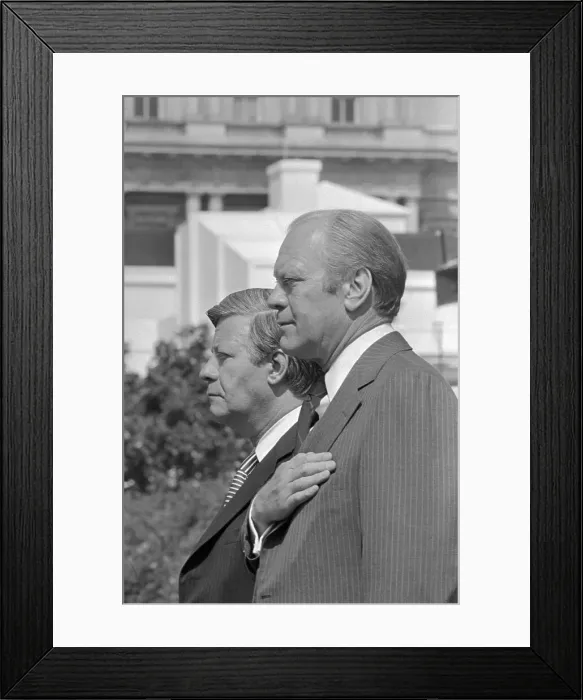 Framed Print : Gerald Ford and Helmut Schmidt Standing at Attention Framed Print : Gerald Ford and Helmut Schmidt Standing at Attention