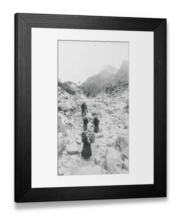 Framed Print : Villagers Carrying Water over Hilly Terrain