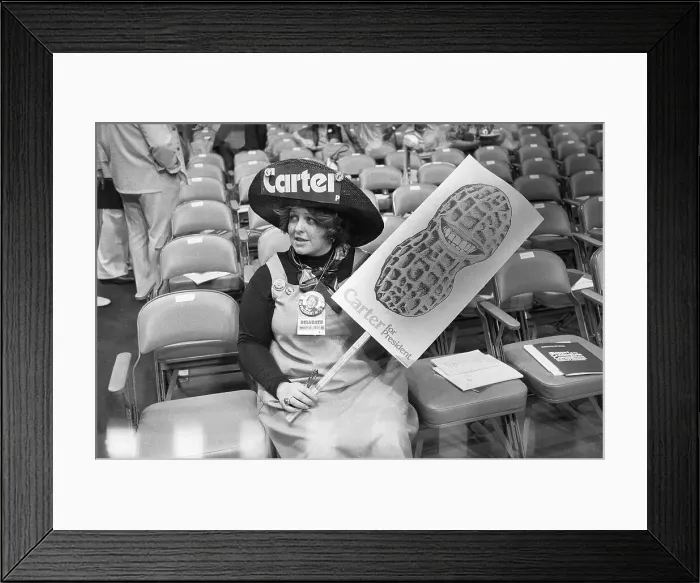 Framed Print : Woman with Jimmy Carter Sign Framed Print : Woman with Jimmy Carter Sign