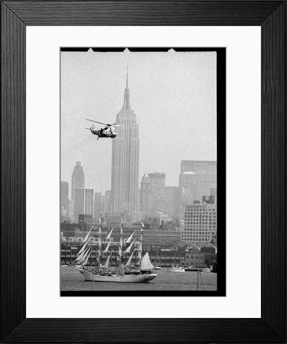 Framed Print : Helicopter Over Harbor with Boats