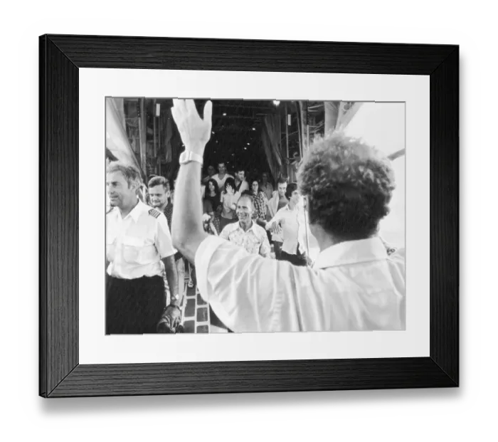 Framed Print : Yigal Allon Waving to Hostages Framed Print : Yigal Allon Waving to Hostages