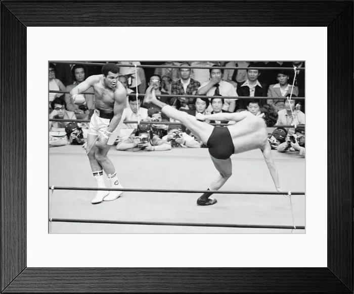 Framed Print : Muhammad Ali Dodges Kick of Japanese Wrestler Framed Print : Muhammad Ali Dodges Kick of Japanese Wrestler