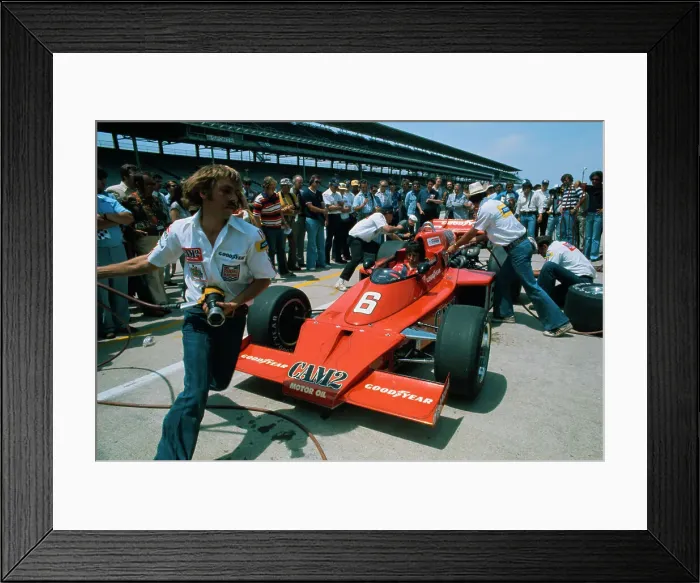Framed Print : Mario Andretti in Pit Stop Practice Framed Print : Mario Andretti in Pit Stop Practice