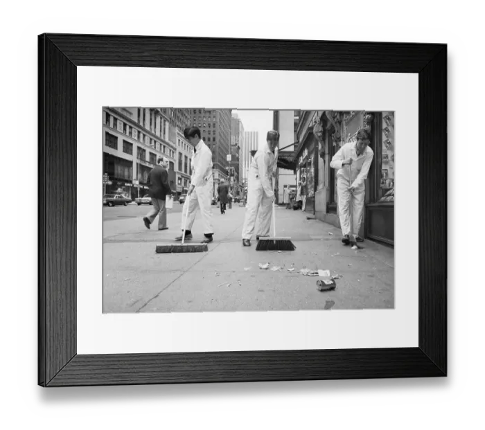 Framed Print : 3 Uniformed Moonies Sweep Ny Street Framed Print : 3 Uniformed Moonies Sweep Ny Street