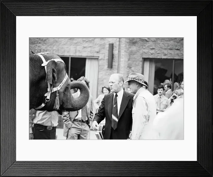 Framed Print : Gerald Ford with Elephant