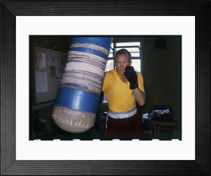 Framed Print : Richard Dunn with Boxing Bag Framed Print : Richard Dunn with Boxing Bag