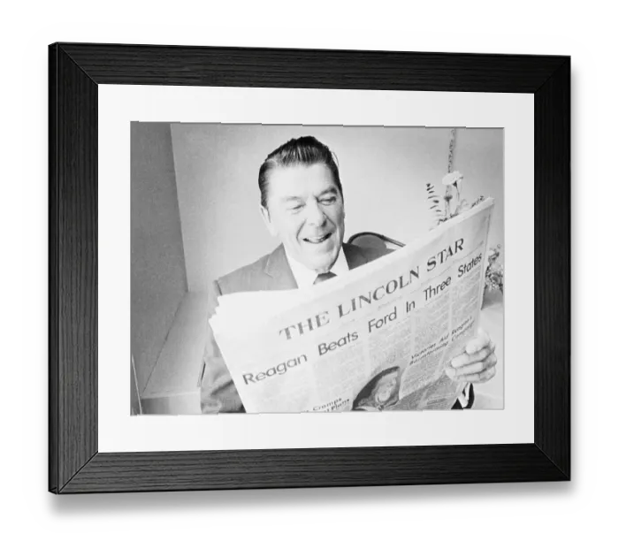 Framed Print : Ronald Reagan Reading the Newspaper Framed Print : Ronald Reagan Reading the Newspaper