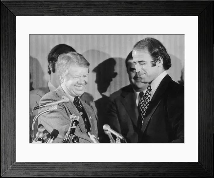 Framed Print : Senator Joe Biden and President Carter at News Conference Framed Print : Senator Joe Biden and President Carter at News Conference