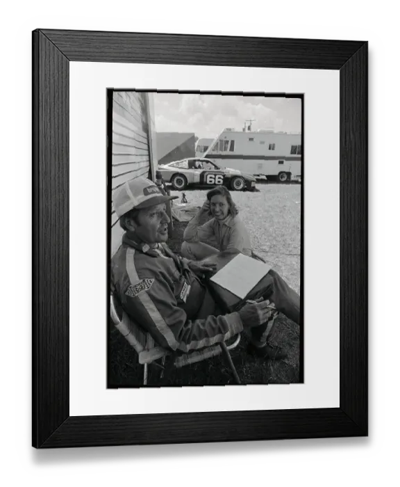 Framed Print : Janet Guthrie Having Conversation with Tom Nehl Framed Print : Janet Guthrie Having Conversation with Tom Nehl