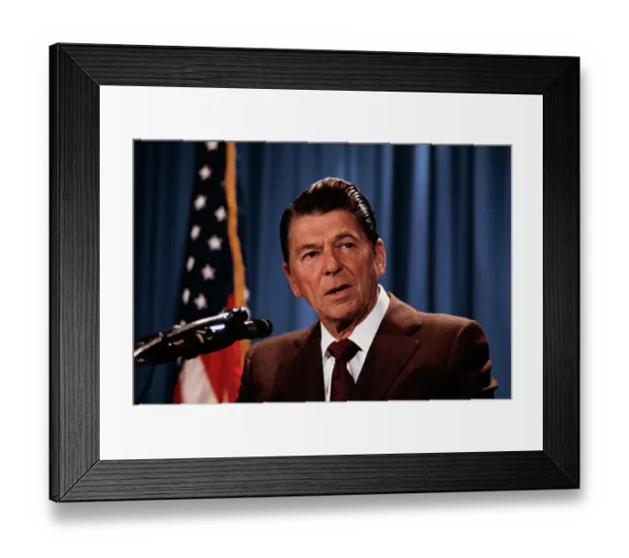Framed Print : Ronald Reagan at Microphones Framed Print : Ronald Reagan at Microphones