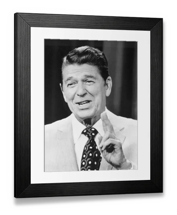 Framed Print : Ronald Reagan Gesturing with Two Fingers Framed Print : Ronald Reagan Gesturing with Two Fingers