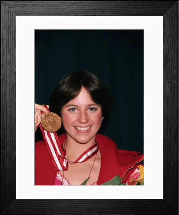 Framed Print : Dorothy Hamill Displaying Gold Medal Framed Print : Dorothy Hamill Displaying Gold Medal
