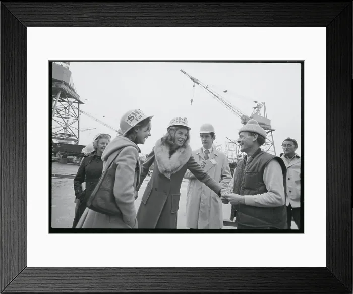 Framed Print : Eunice Shriver Chatting with Shipyard Workers Framed Print : Eunice Shriver Chatting with Shipyard Workers