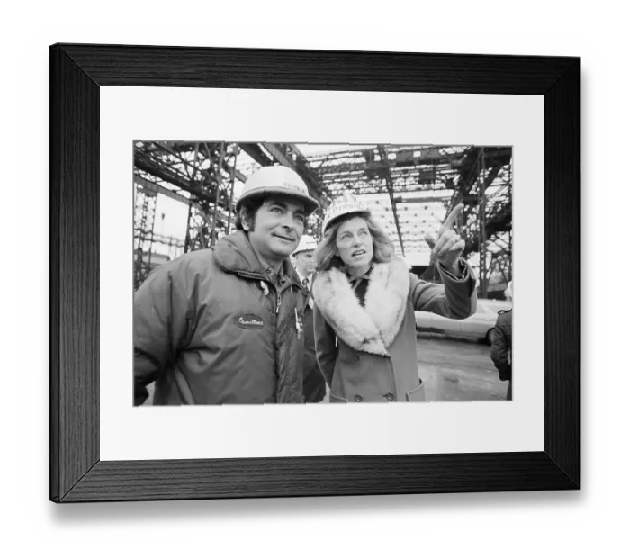 Framed Print : Eunice Shriver Chatting with a Workman Framed Print : Eunice Shriver Chatting with a Workman