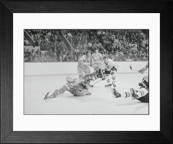 Framed Print : Gilles Meloche and Andre Savard Falling Framed Print : Gilles Meloche and Andre Savard Falling
