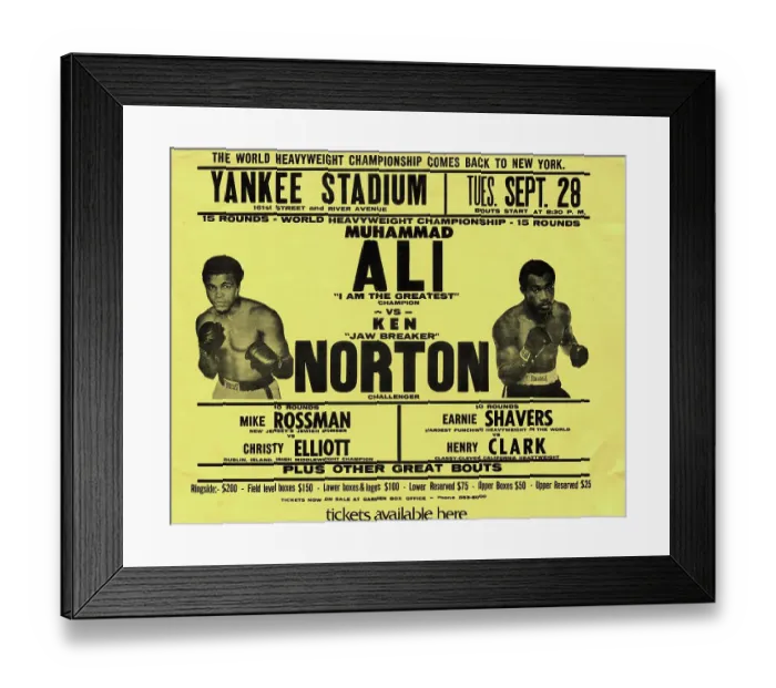 Framed Print : Muhammad Ali vs. Ken Norton Boxing Match Poster Framed Print : Muhammad Ali vs. Ken Norton Boxing Match Poster