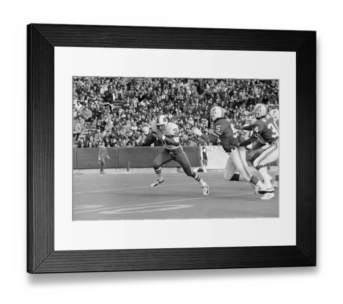 Framed Print : O.J. Simpson Runs with Ball Away from Patriots Framed Print : O.J. Simpson Runs with Ball Away from Patriots