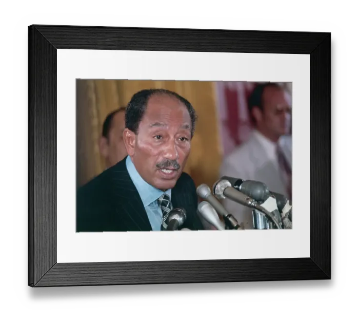 Framed Print : Anwar Sadat Speaking at Microphones Framed Print : Anwar Sadat Speaking at Microphones