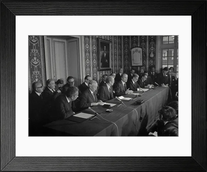 Framed Print : Valery Giscard D'Estaing Speaking at Press Conference