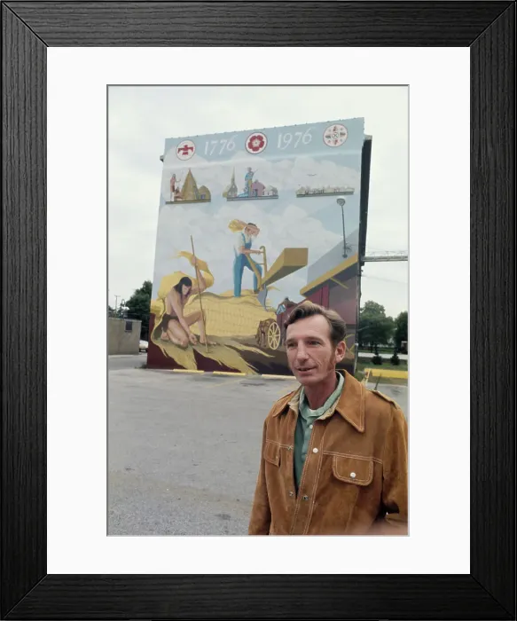 Framed Print : Artist Clyde Lembke With Mural Framed Print : Artist Clyde Lembke With Mural