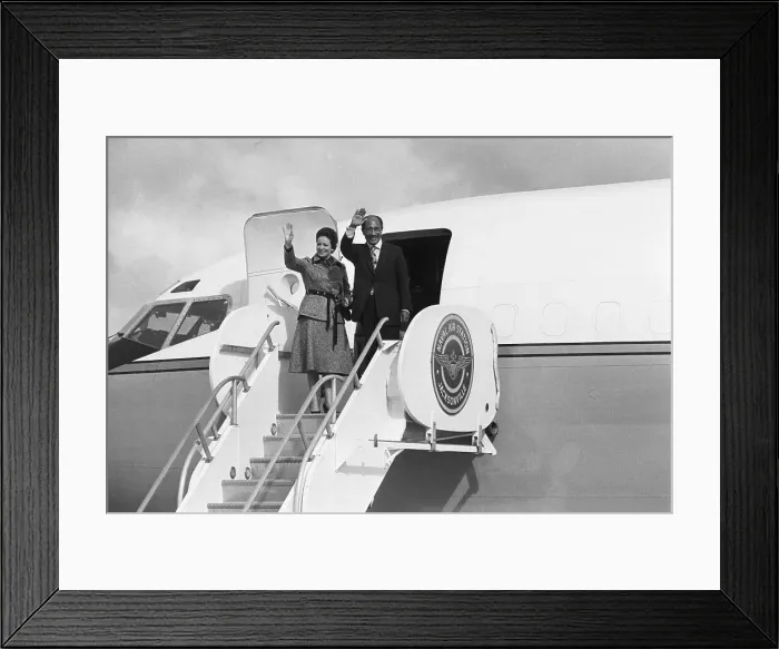 Framed Print : Sadat And Wife Wave From Plane Ladder Framed Print : Sadat And Wife Wave From Plane Ladder