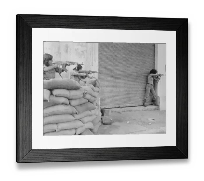 Framed Print : Teenage Girls Manning Street with Guns Framed Print : Teenage Girls Manning Street with Guns
