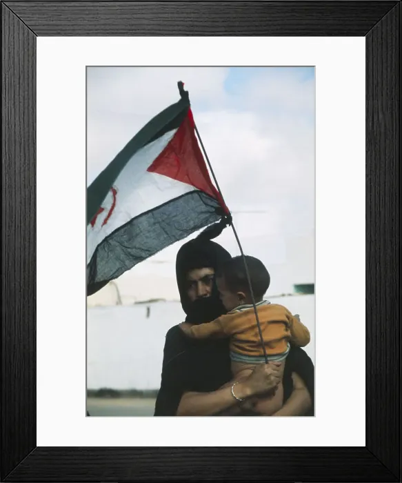Framed Print : Polisario Member Holding Her Child Framed Print : Polisario Member Holding Her Child