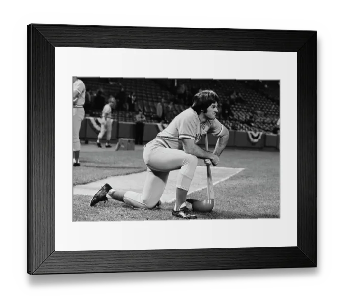 Framed Print : Pete Rose Stooping with Baseball Bat Framed Print : Pete Rose Stooping with Baseball Bat