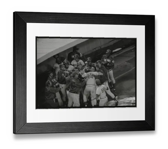 Framed Print : Pete Rose Receiving Praise for Home Run