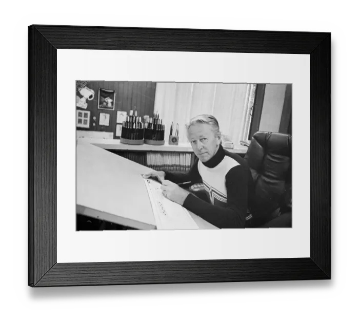 Framed Print : Charles Schulz in Studio Framed Print : Charles Schulz in Studio