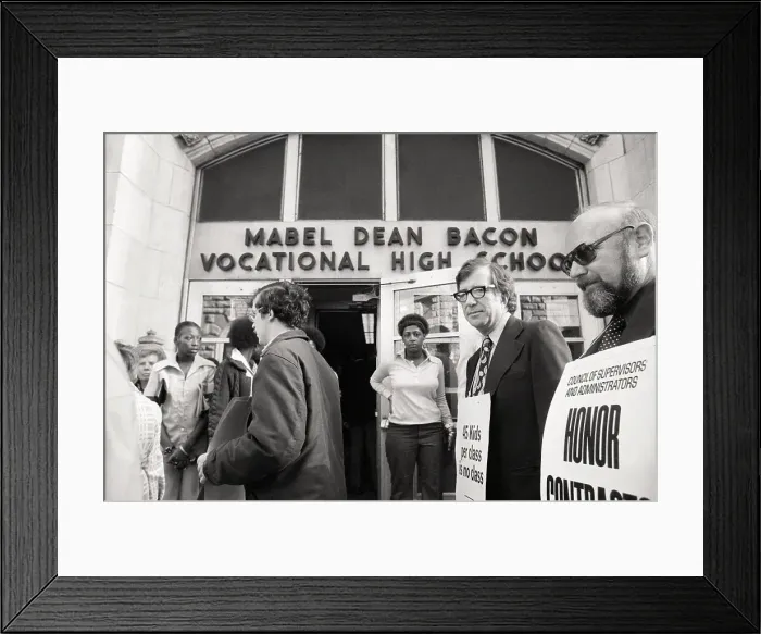 Framed Print : Union Leaders and Teachers Picket School