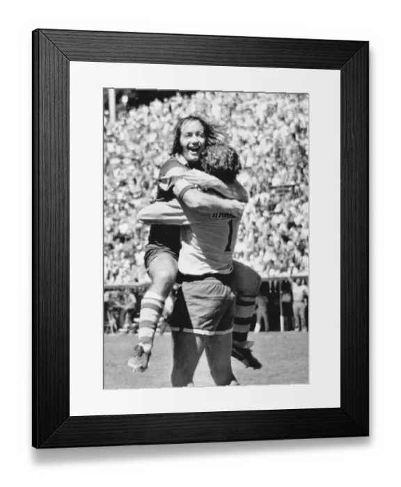 Framed Print : John Boyle and Paul Hammond embrace after Florida victory in the North American Soccer League championship Framed Print : John Boyle and Paul Hammond embrace after Florida victory in the North American Soccer League championship