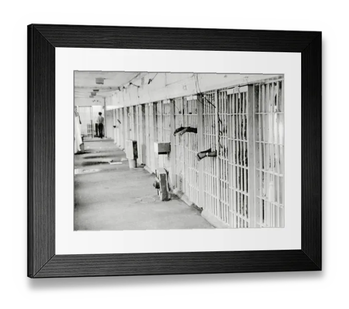 Framed Print : Interior of Prison Showing Hallway and Cells Framed Print : Interior of Prison Showing Hallway and Cells