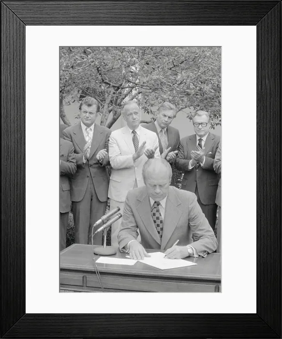 Framed Print : Gerald Ford Signing Document with Peers Nearby Framed Print : Gerald Ford Signing Document with Peers Nearby