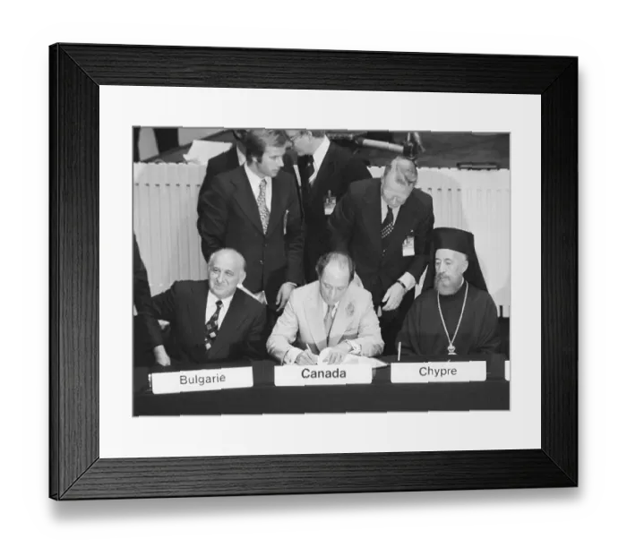 Framed Print : Canadian Premier Signs Treaty Framed Print : Canadian Premier Signs Treaty