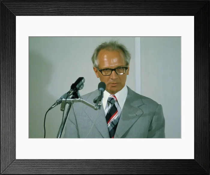 Framed Print : Erich Honecker Speaking at Microphones Framed Print : Erich Honecker Speaking at Microphones