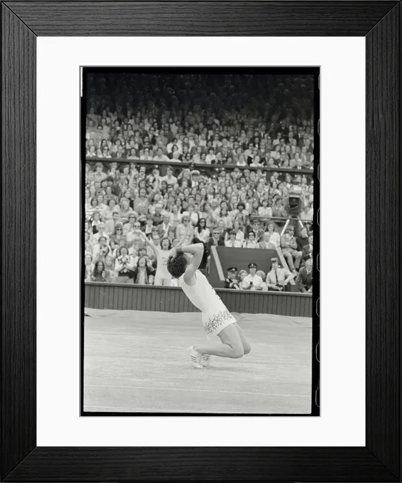 Framed Print : Billie Jean King Falling to Turf After Winning Match