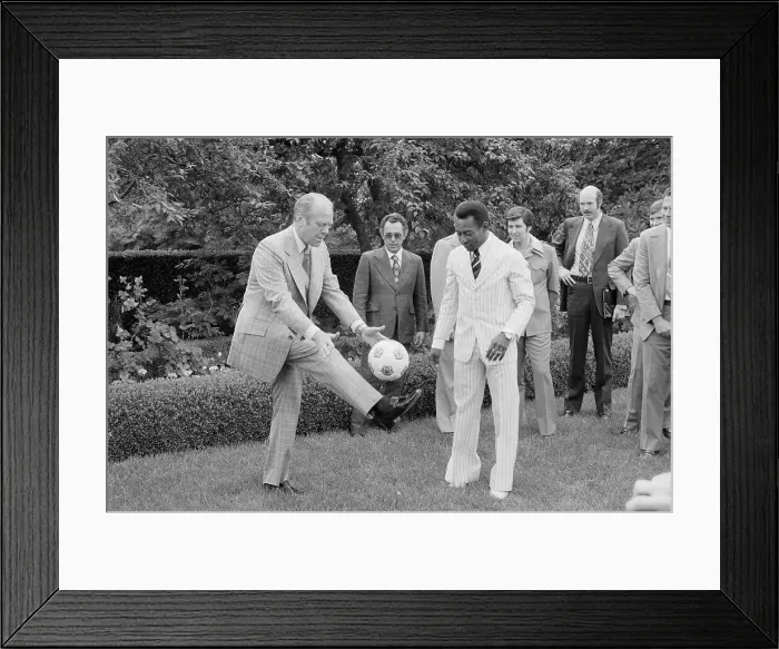 Framed Print : Gerald Ford Handling Soccer Ball With Pele Nearby Framed Print : Gerald Ford Handling Soccer Ball With Pele Nearby