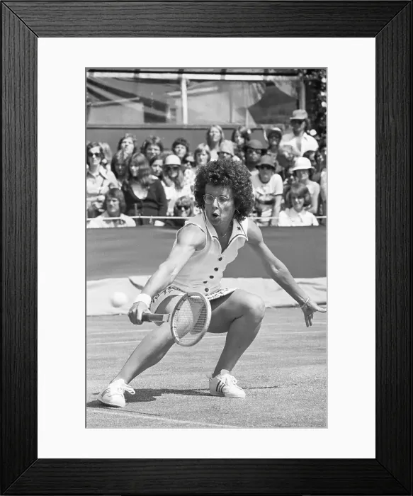 Framed Print : Billie Jean King Reaching for a Low Volley Framed Print : Billie Jean King Reaching for a Low Volley