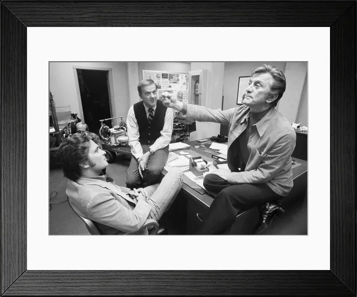 Framed Print : Kirk Douglas with Michael Douglas in Office Framed Print : Kirk Douglas with Michael Douglas in Office