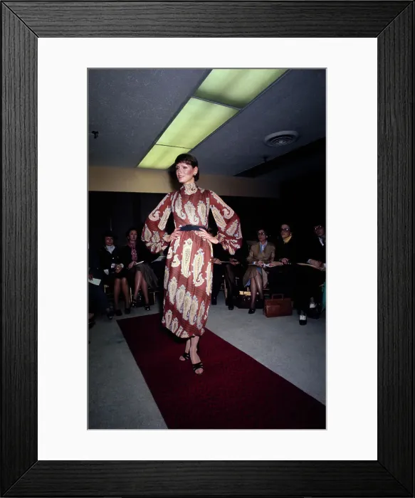 Framed Print : A Model In A Paisley-Print Dress Framed Print : A Model In A Paisley-Print Dress
