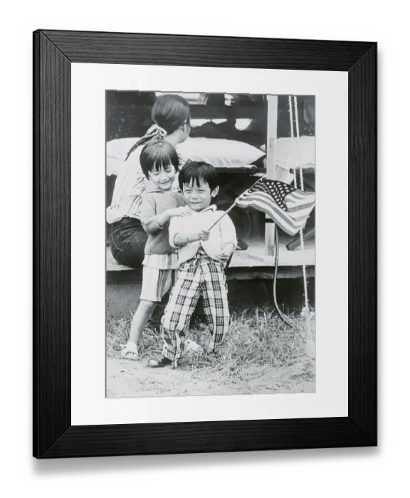 Framed Print : Young Vietnamese Children with American Flag Framed Print : Young Vietnamese Children with American Flag