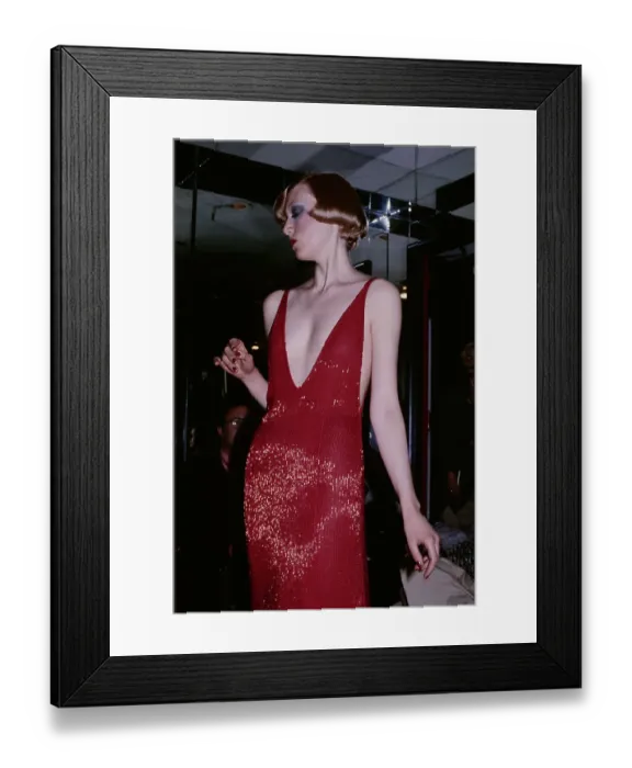 Framed Print : A Model In A Red Plunge Dress Framed Print : A Model In A Red Plunge Dress