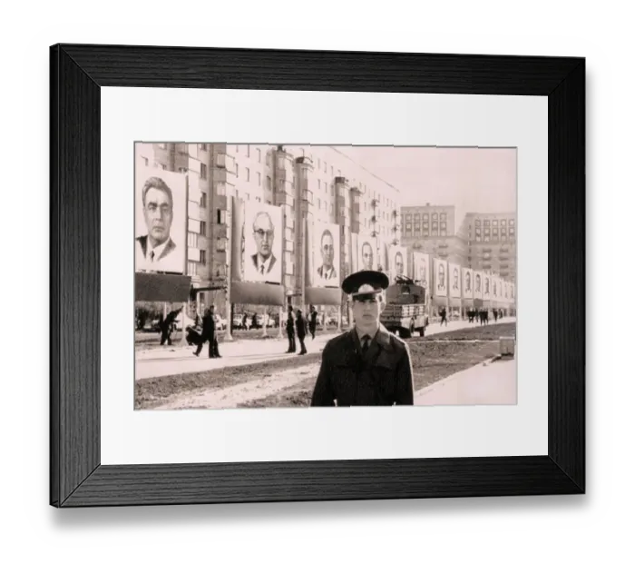 Framed Print : Giant Portraits Hanging from Buildings Framed Print : Giant Portraits Hanging from Buildings