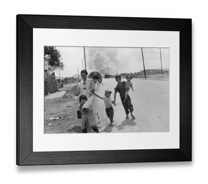 Framed Print : Women And Children Run From The Road Framed Print : Women And Children Run From The Road